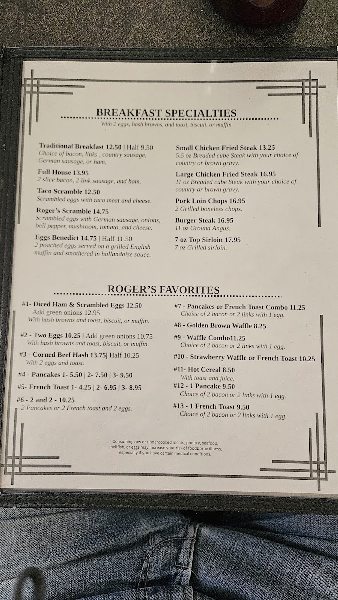 Roger's Restaurant Menu - Image 1